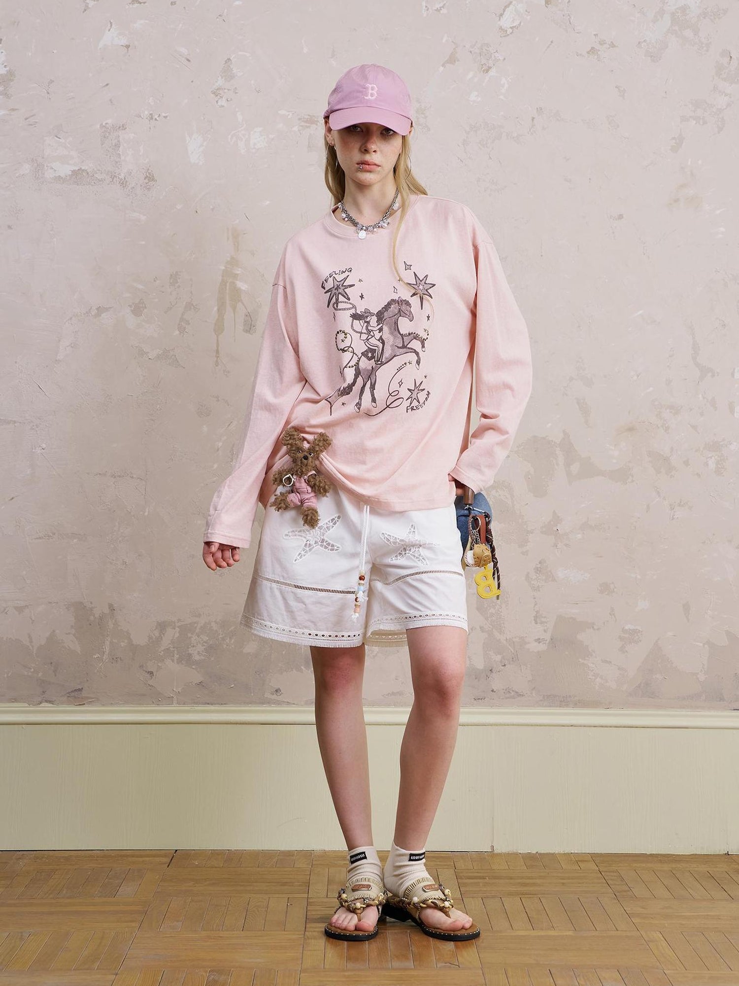 DIDDI MODA Seashell Lace Trim Cotton Shorts