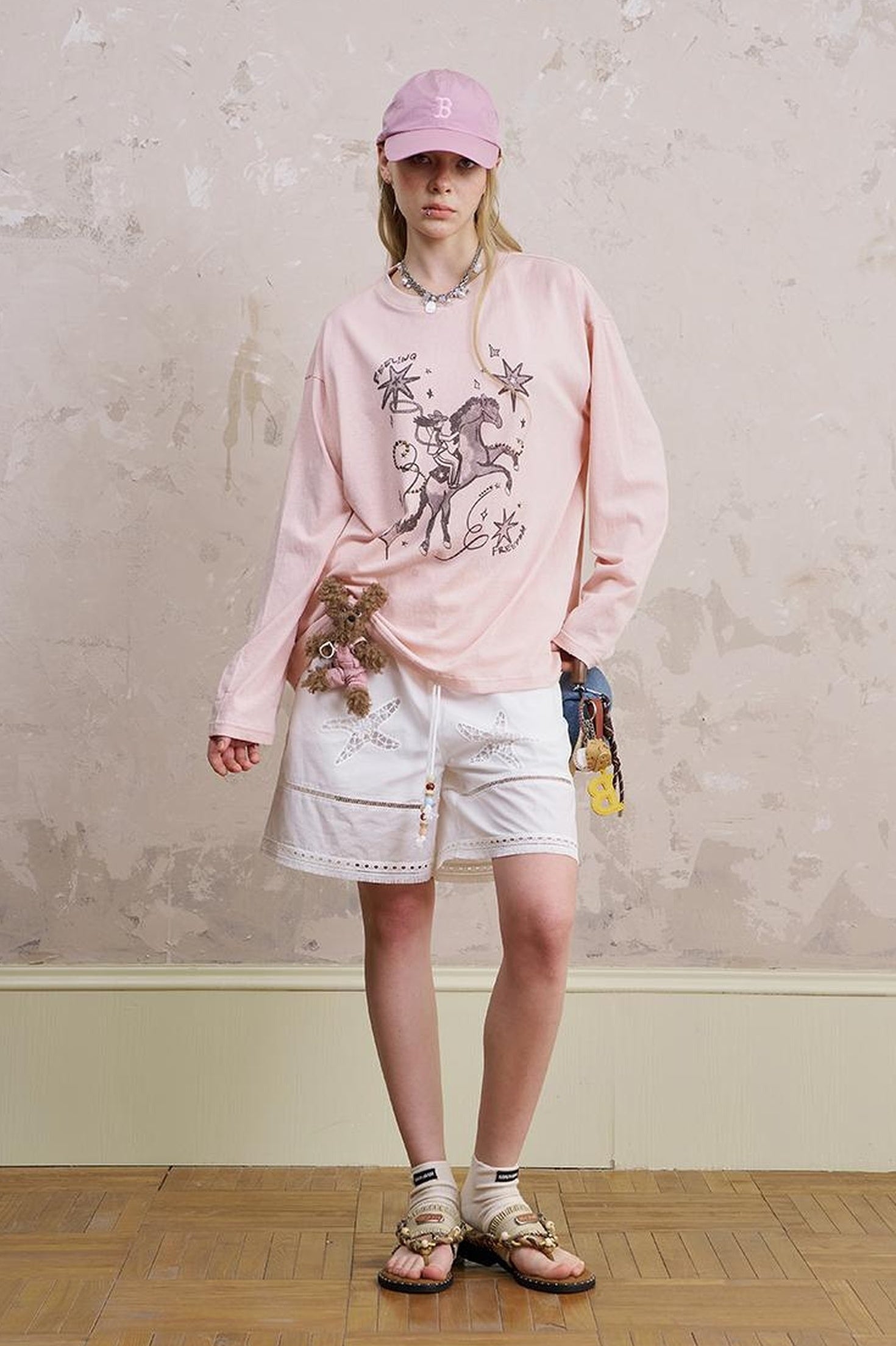 DIDDI MODA Seashell Lace Trim Cotton Shorts