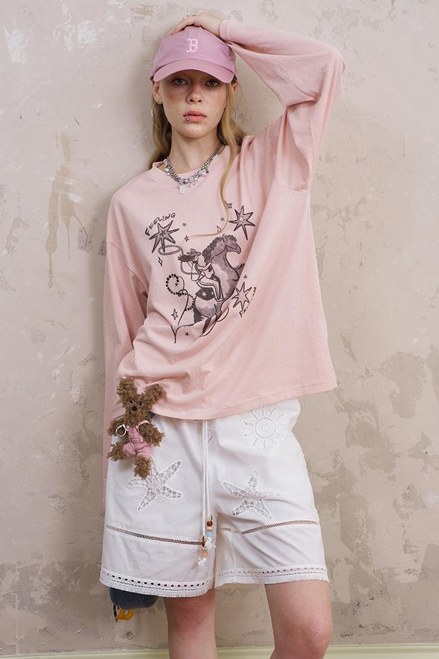 DIDDI MODA Seashell Lace Trim Cotton Shorts