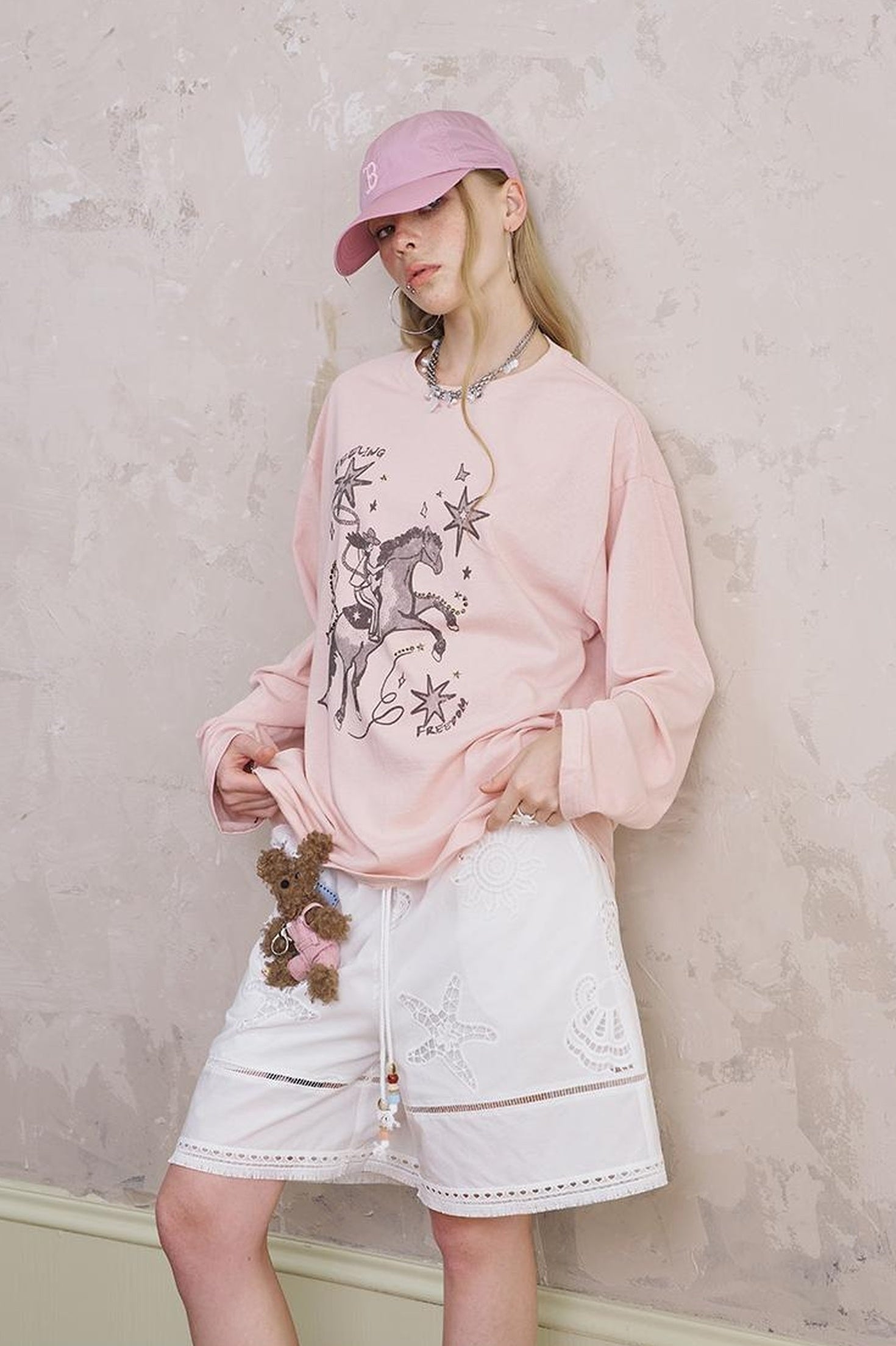 DIDDI MODA Seashell Lace Trim Cotton Shorts