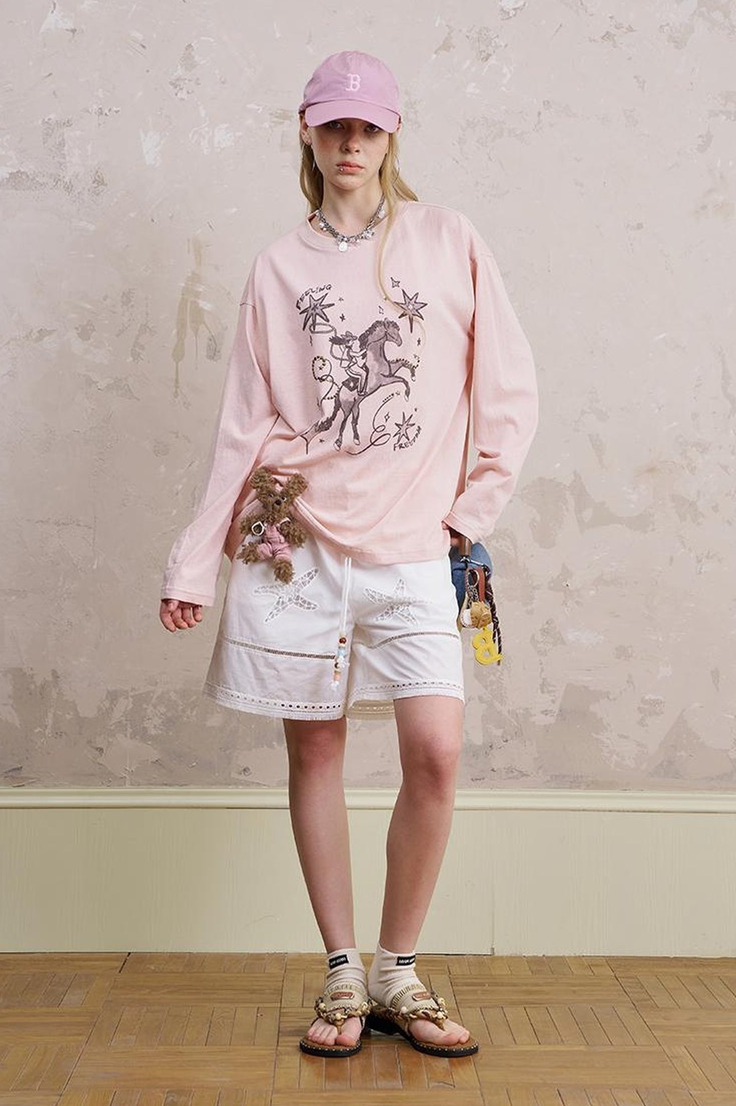 DIDDI MODA Seashell Lace Trim Cotton Shorts