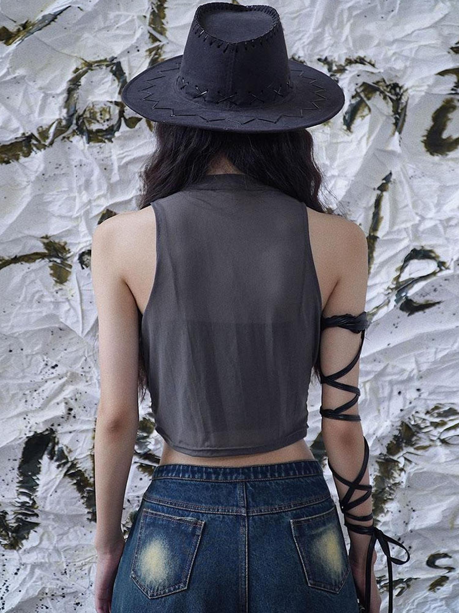 WSW WUSHENWU Seastar Mesh Ruffle Crop Top