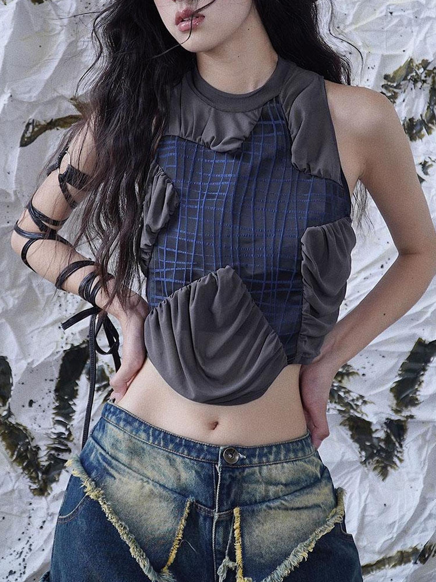 WSW WUSHENWU Seastar Mesh Ruffle Crop Top