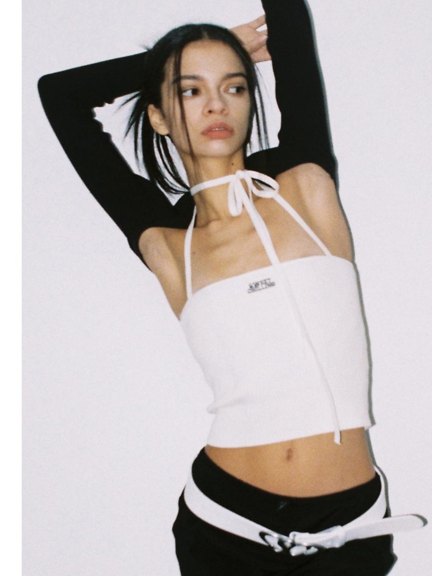 SweetChilling Sexy Knit Tube Top Set With Lace-Up Neckline & Sleeves - Bodysuit