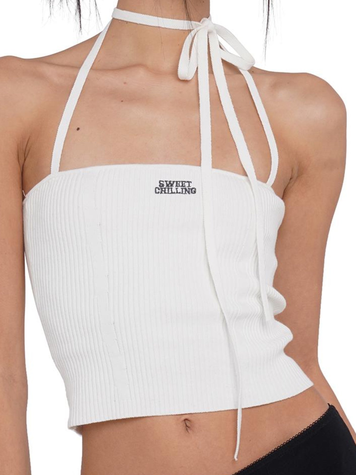 SweetChilling Sexy Knit Tube Top Set With Lace-Up Neckline & Sleeves - Bodysuit