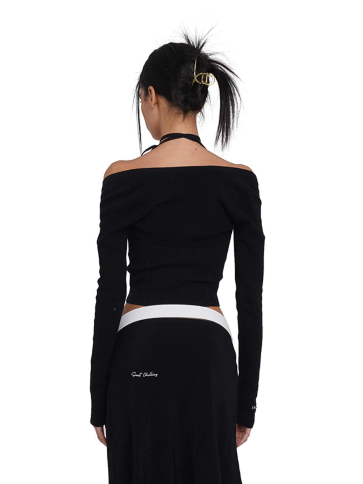 SweetChilling Sexy Knit Tube Top Set With Lace-Up Neckline & Sleeves - Bodysuit