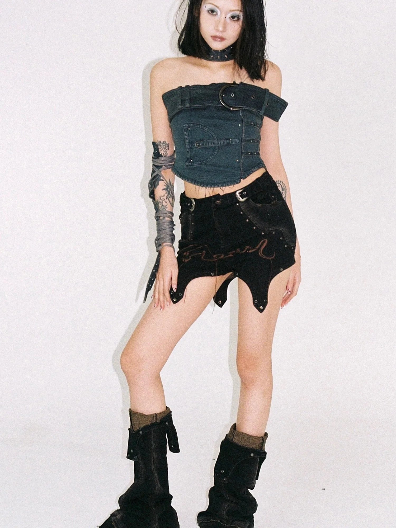 Shaped Washed Denim Tube Top