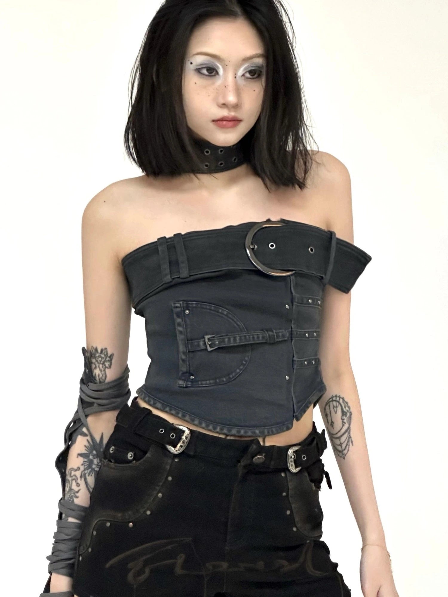 Shaped Washed Denim Tube Top