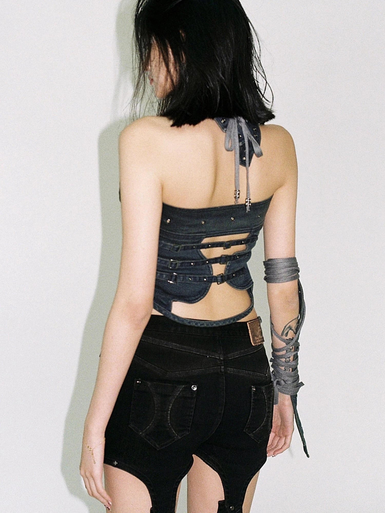 Shaped Washed Denim Tube Top