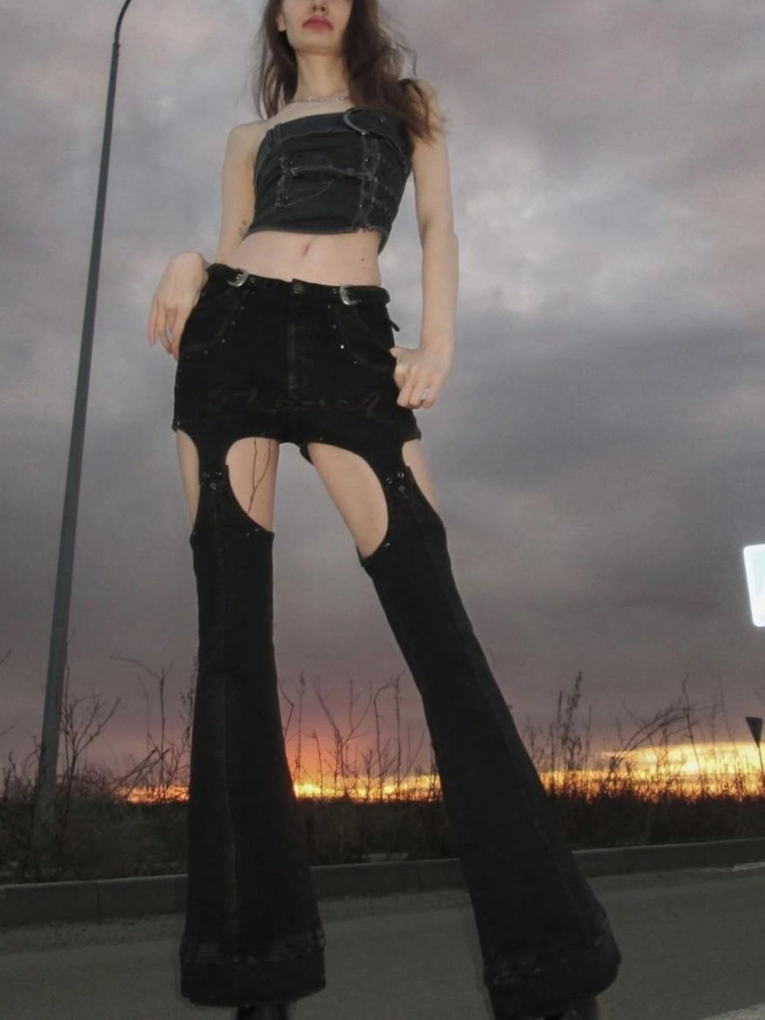 Shaped Washed Denim Tube Top