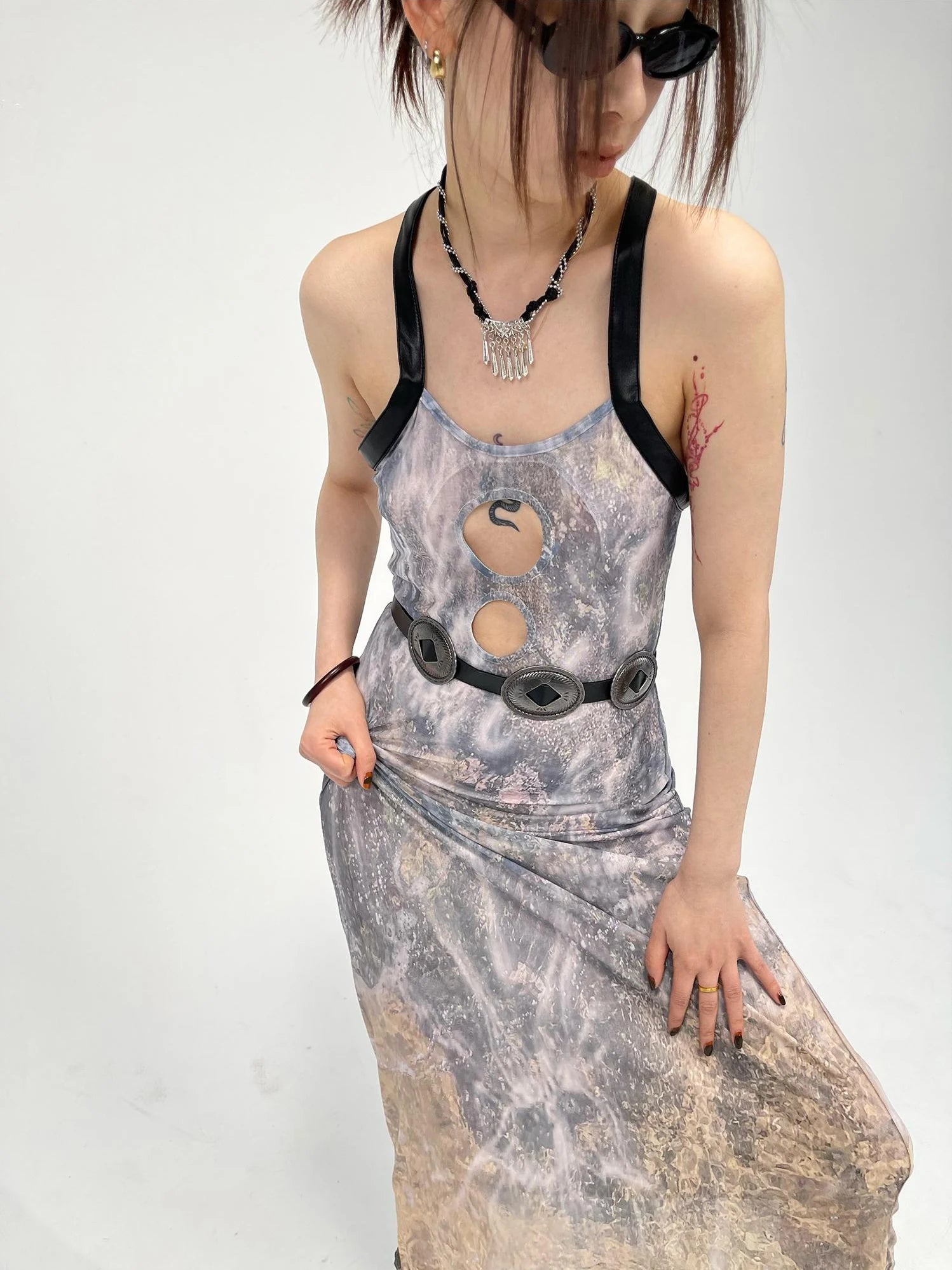 Sheer Floral Stretchy Slim Sleeveless Backless Dress