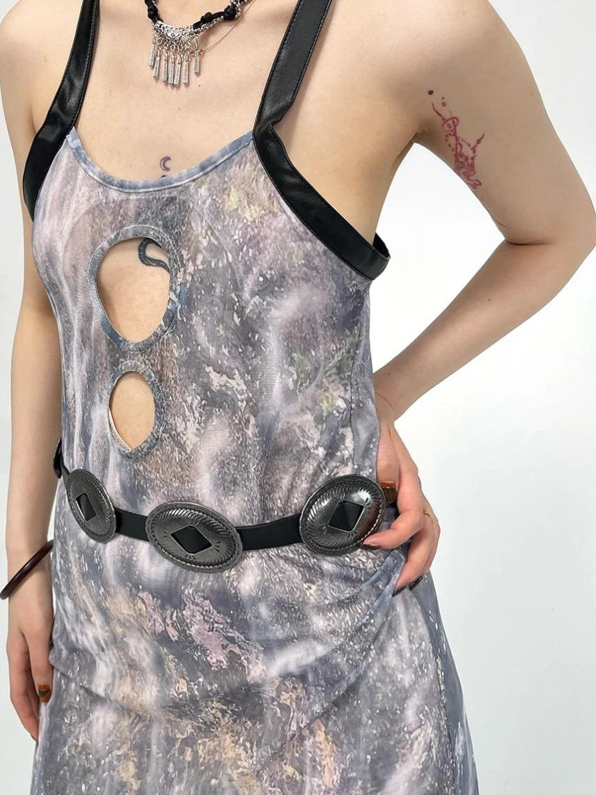 Sheer Floral Stretchy Slim Sleeveless Backless Dress