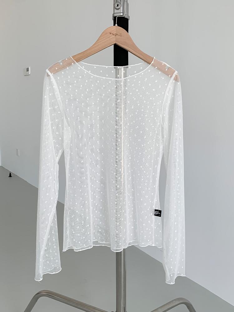atrandom Sheer Lace Love Mesh Lightweight Layering Top