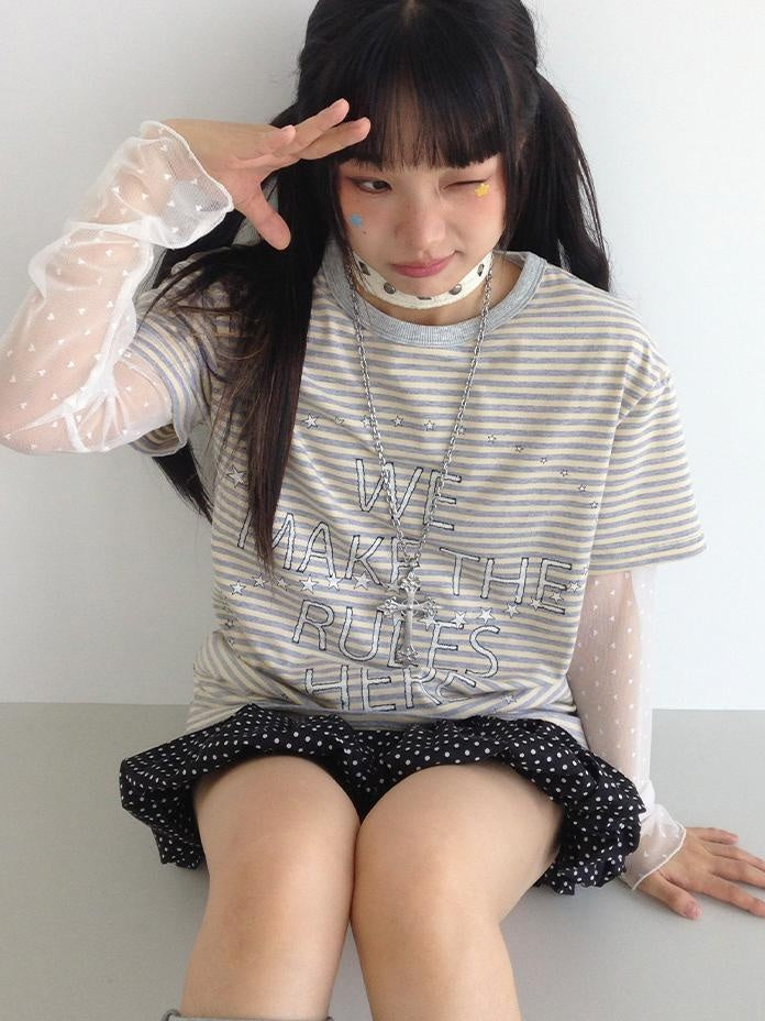 atrandom Sheer Lace Love Mesh Lightweight Layering Top