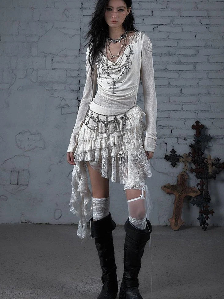 Sheer Lace Punk Print Hooded Knit Dress