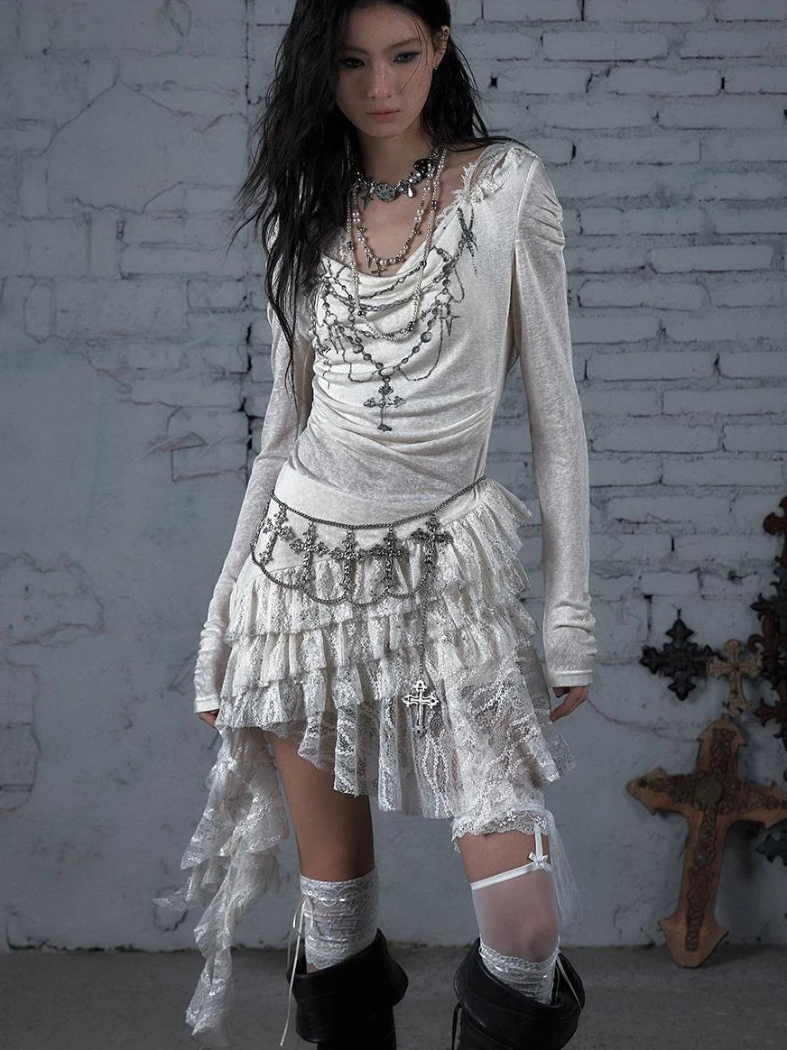 Sheer Lace Punk Print Hooded Knit Dress
