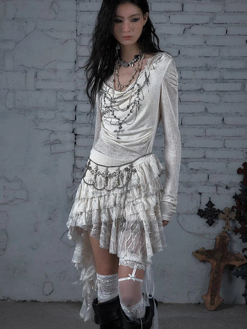 Sheer Lace Punk Print Hooded Knit Dress