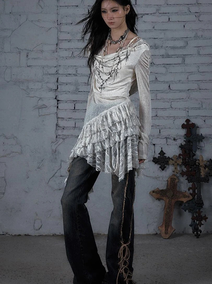 Sheer Lace Punk Print Hooded Knit Dress