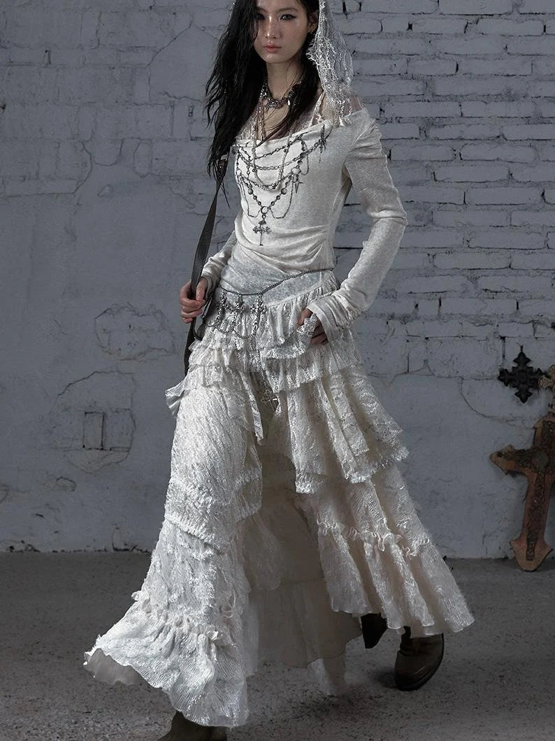 Sheer Lace Punk Print Hooded Knit Dress