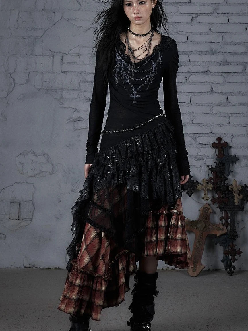 Sheer Lace Punk Print Hooded Knit Dress