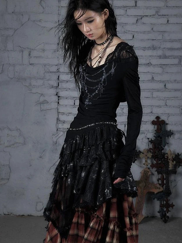 Sheer Lace Punk Print Hooded Knit Dress