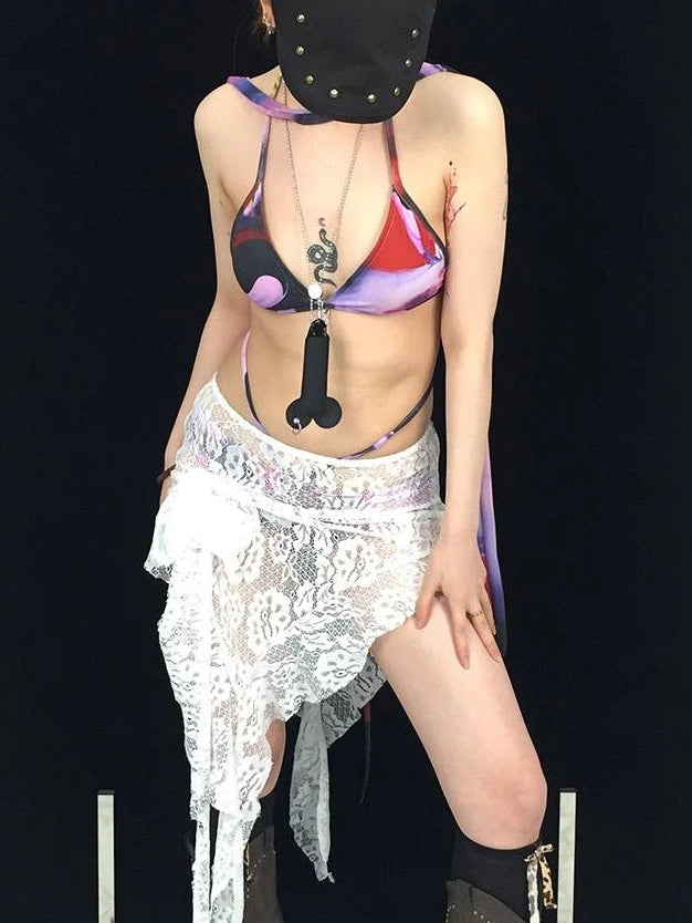Printed 4-Piece Swim Set with Scarf & Skirt