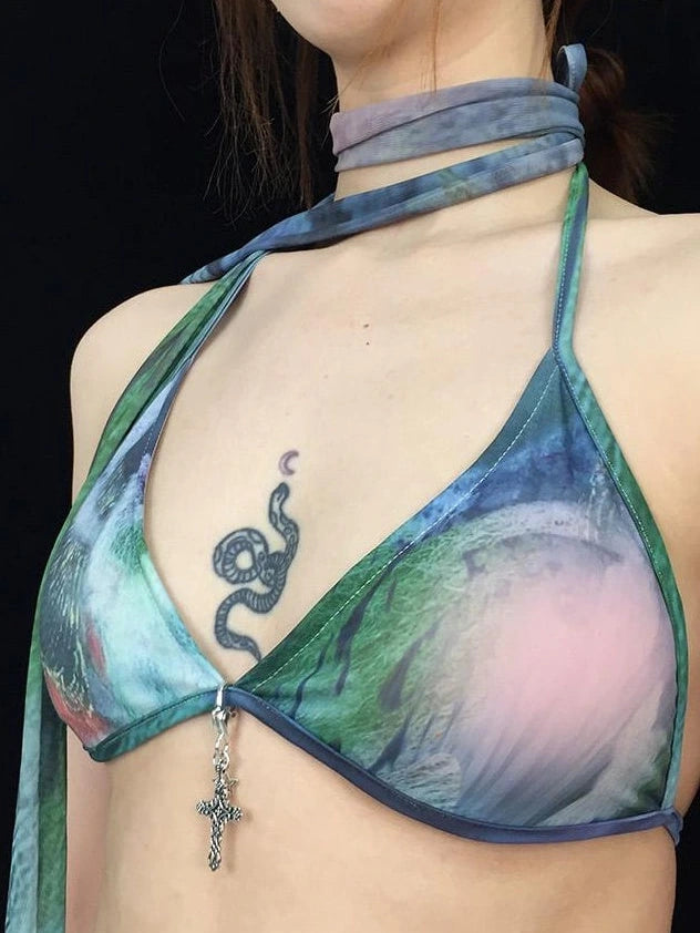 Printed 4-Piece Swim Set with Scarf & Skirt