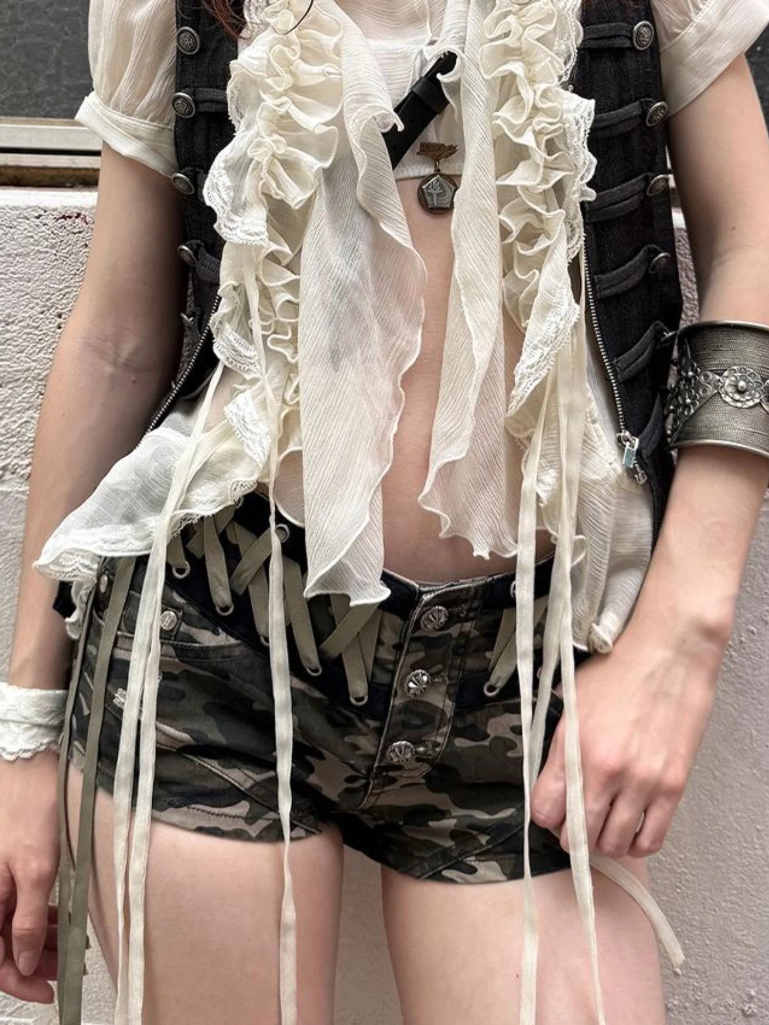 Sheer Textured Jellyfish Blouse With Layered Hem Shirt