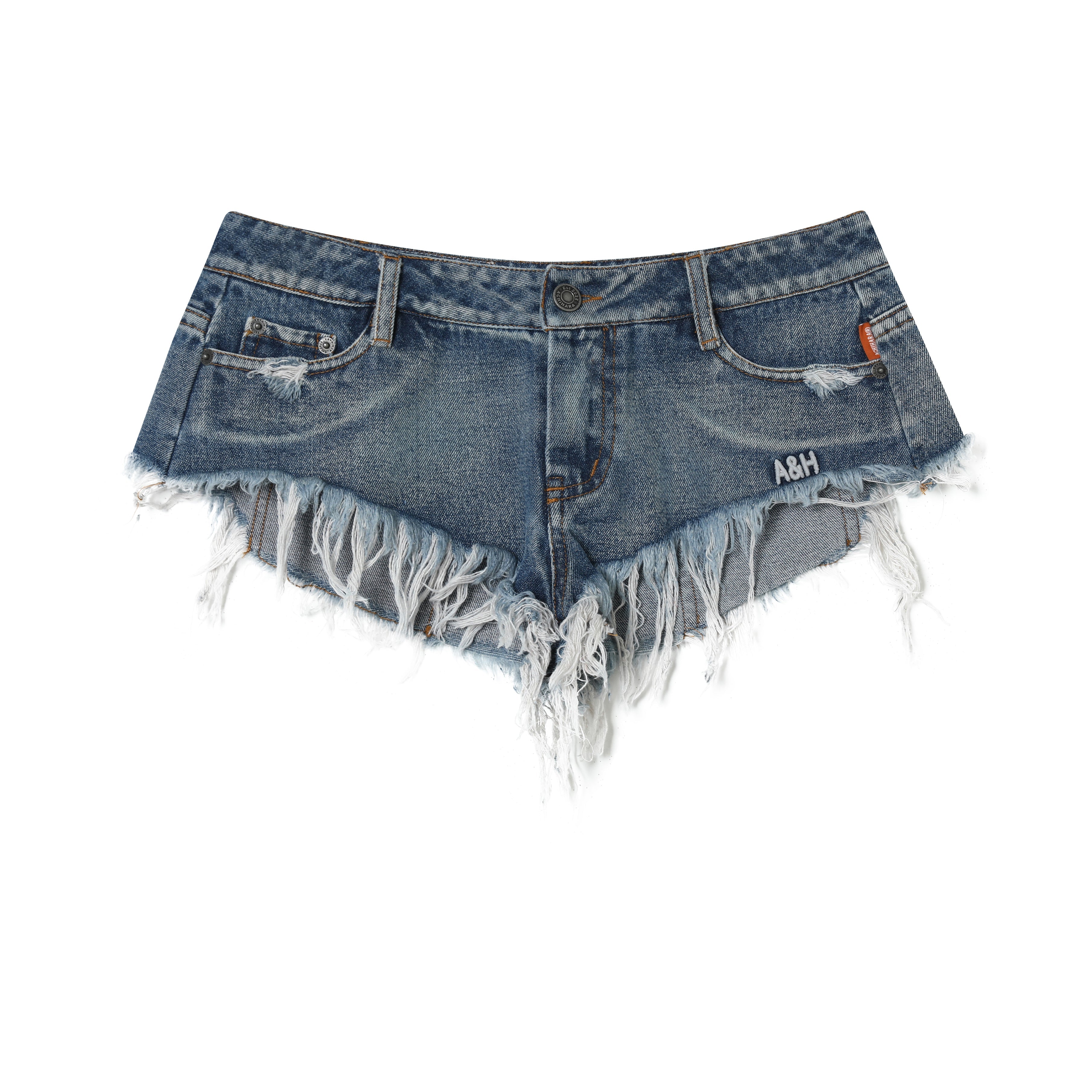Achihara Frayed Edge Denim Shorts 2025 Summer Low Rise Triangle Casual