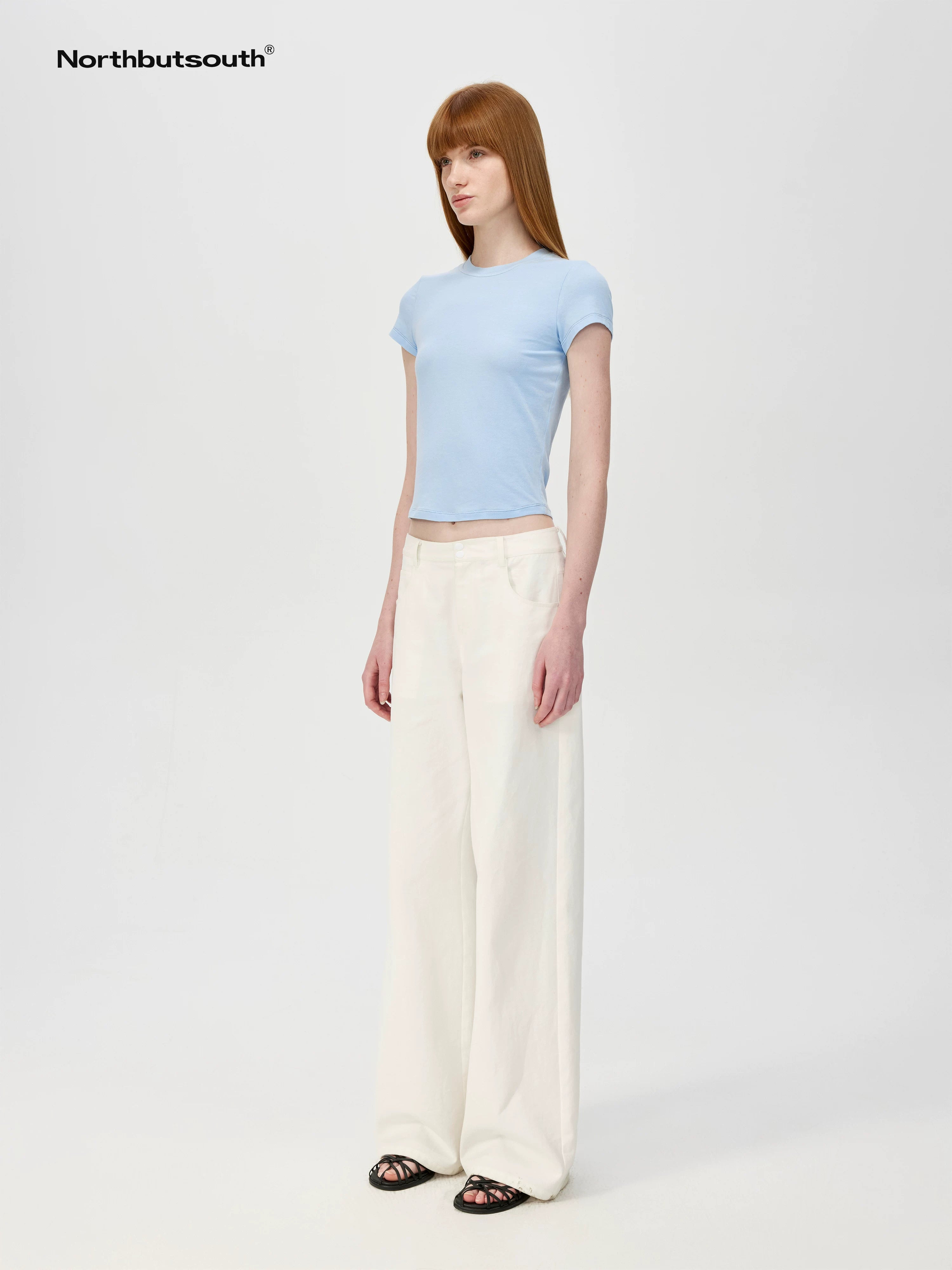 Short Sleeve Crop T-Shirt Classic Round Neck High Stretch Slim Fit Basic Tee Multi Colors