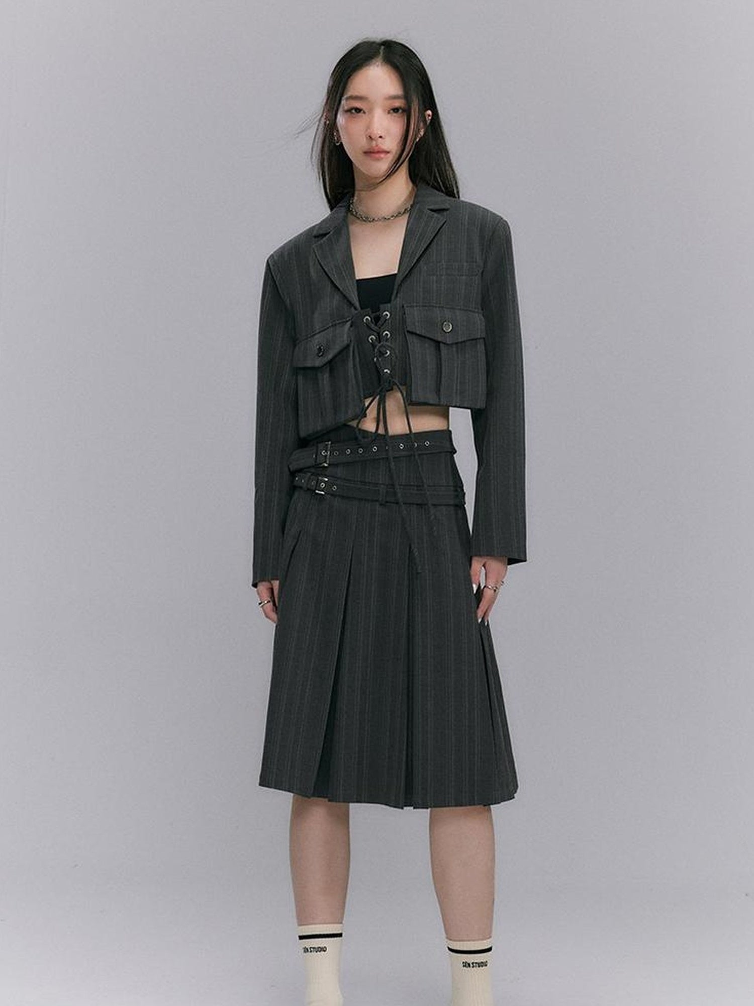 DIDDI MODA Short Sleeve Rope Tie Cargo Blazer