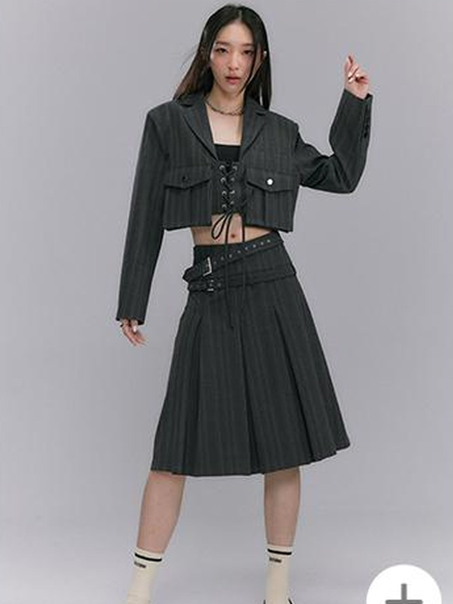 DIDDI MODA Short Sleeve Rope Tie Cargo Blazer