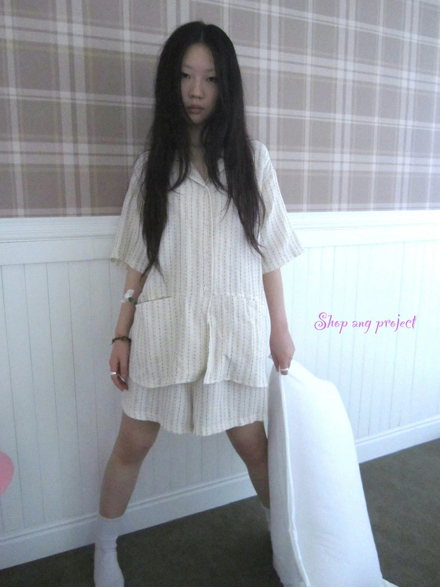 Summer Star Double Layer Cotton Gauze Short Sleeve Sleepwear Set