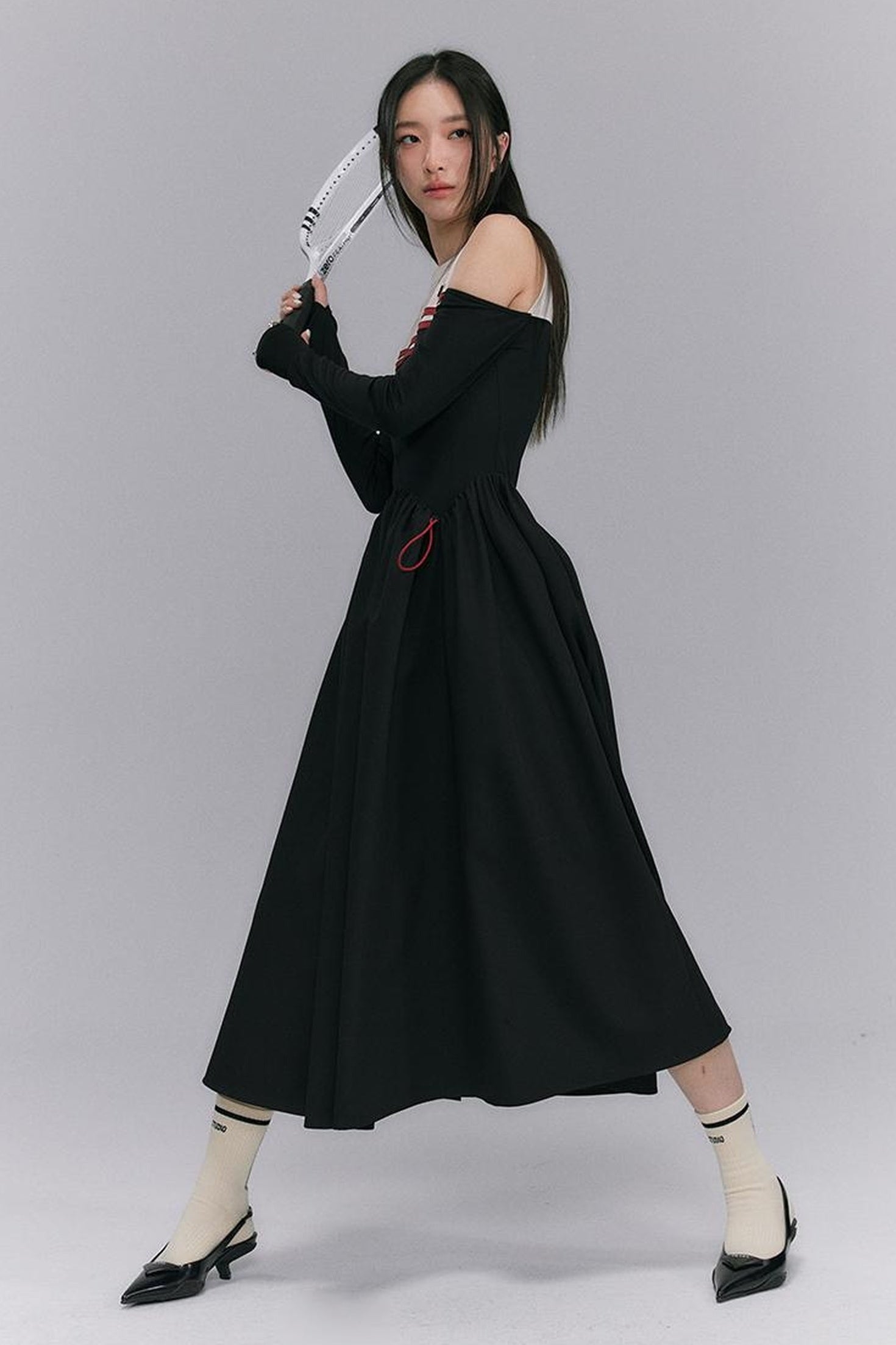 DIDDI MODA Shoulder Cutout Colorblock Knit Maxi Dress