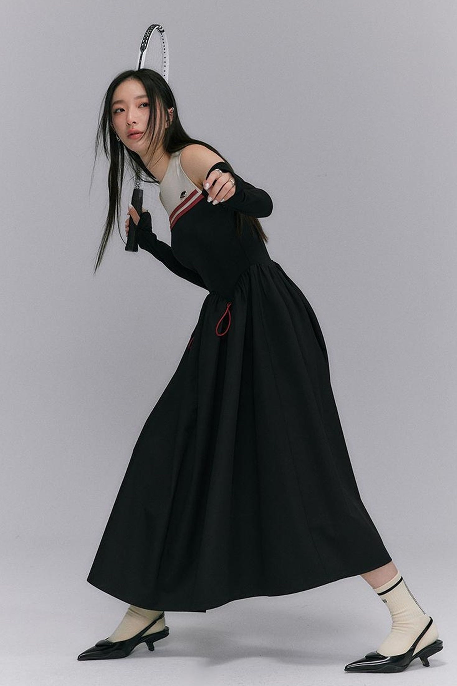 DIDDI MODA Shoulder Cutout Colorblock Knit Maxi Dress