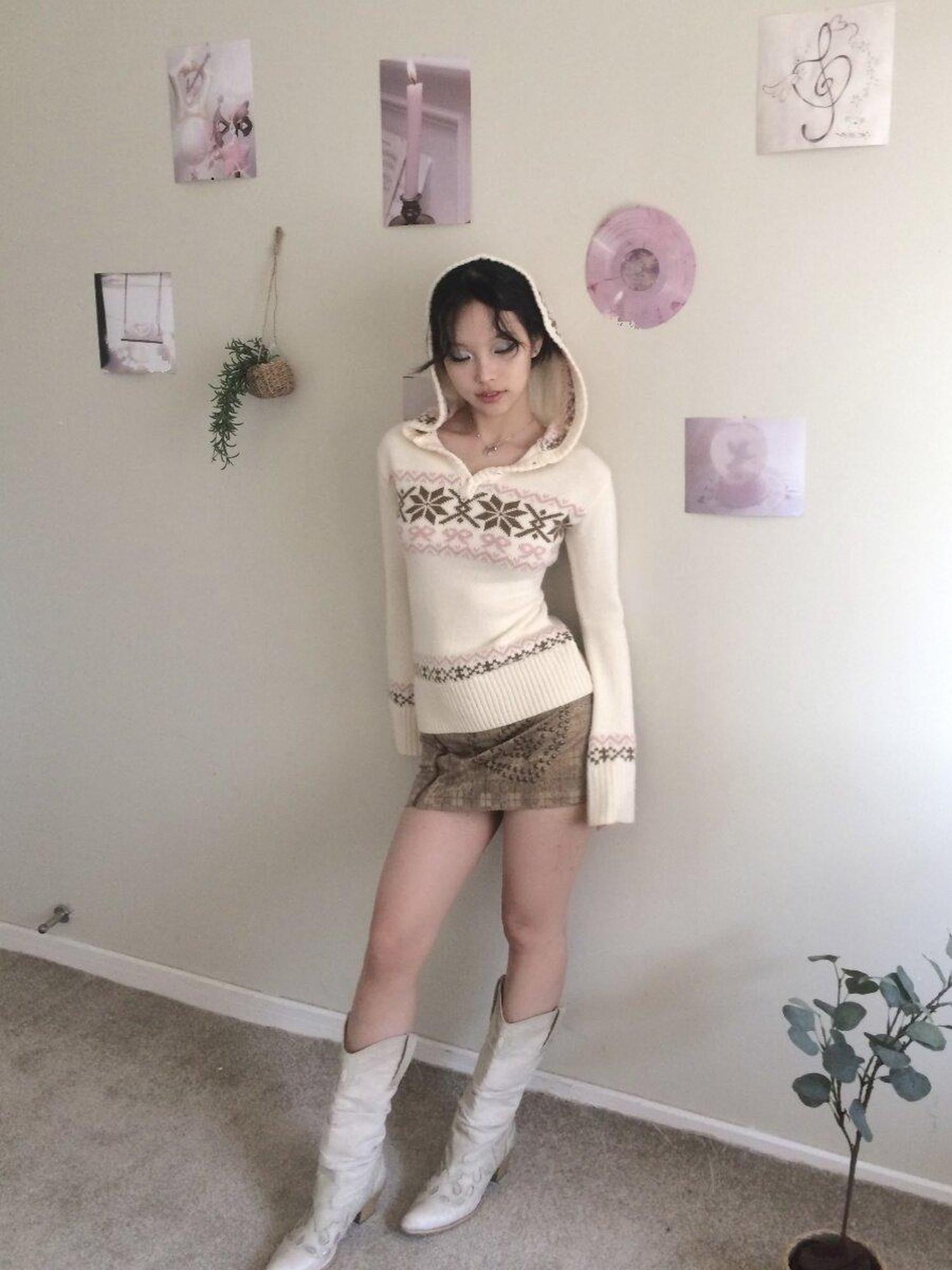 SicAstra Cute Snowflake Bow Hooded Vintage Fitted Women&