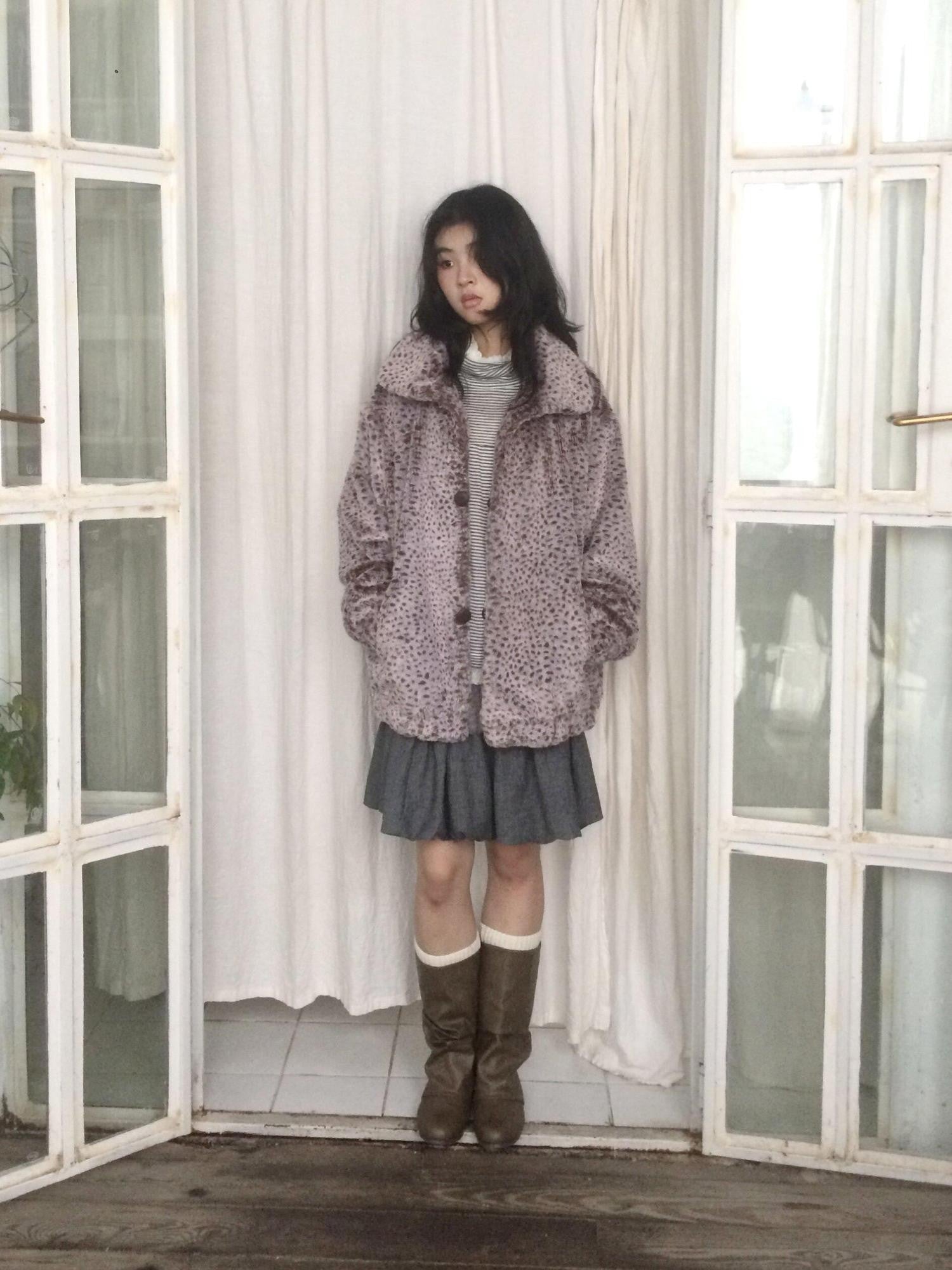 SicAstra Gray Purple Polka Dot Lapel Bow Neck Scarf Women&