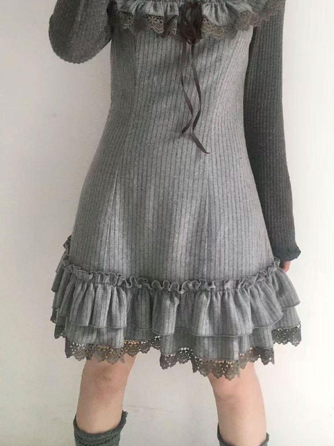 SicAstra Lace Ruffle Wool Blend Women&