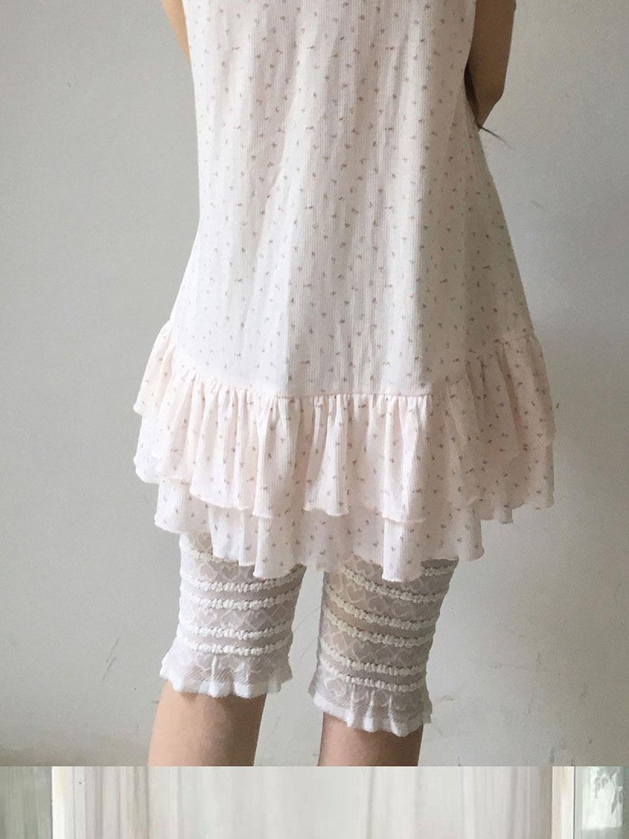 SicAstra Light Pink Ditsy Floral Ruffle Trim Puff Sleeve Women&