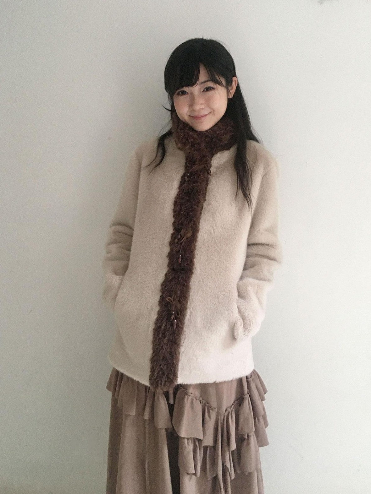 SicAstra Off White Curly Fur Splice Mid Length Vintage Women&