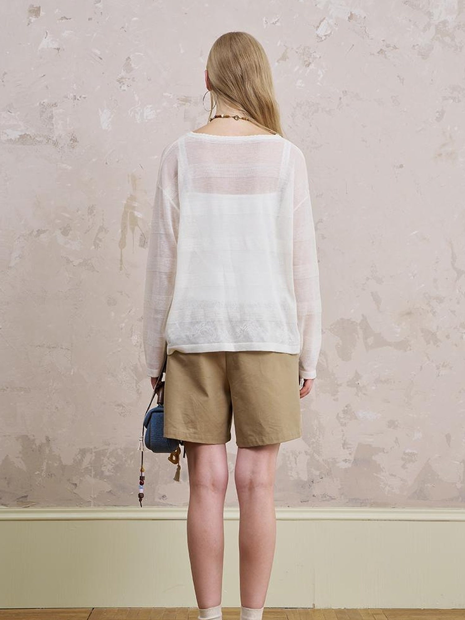 DIDDI MODA Silk Bird Vase Knit Sheer Top