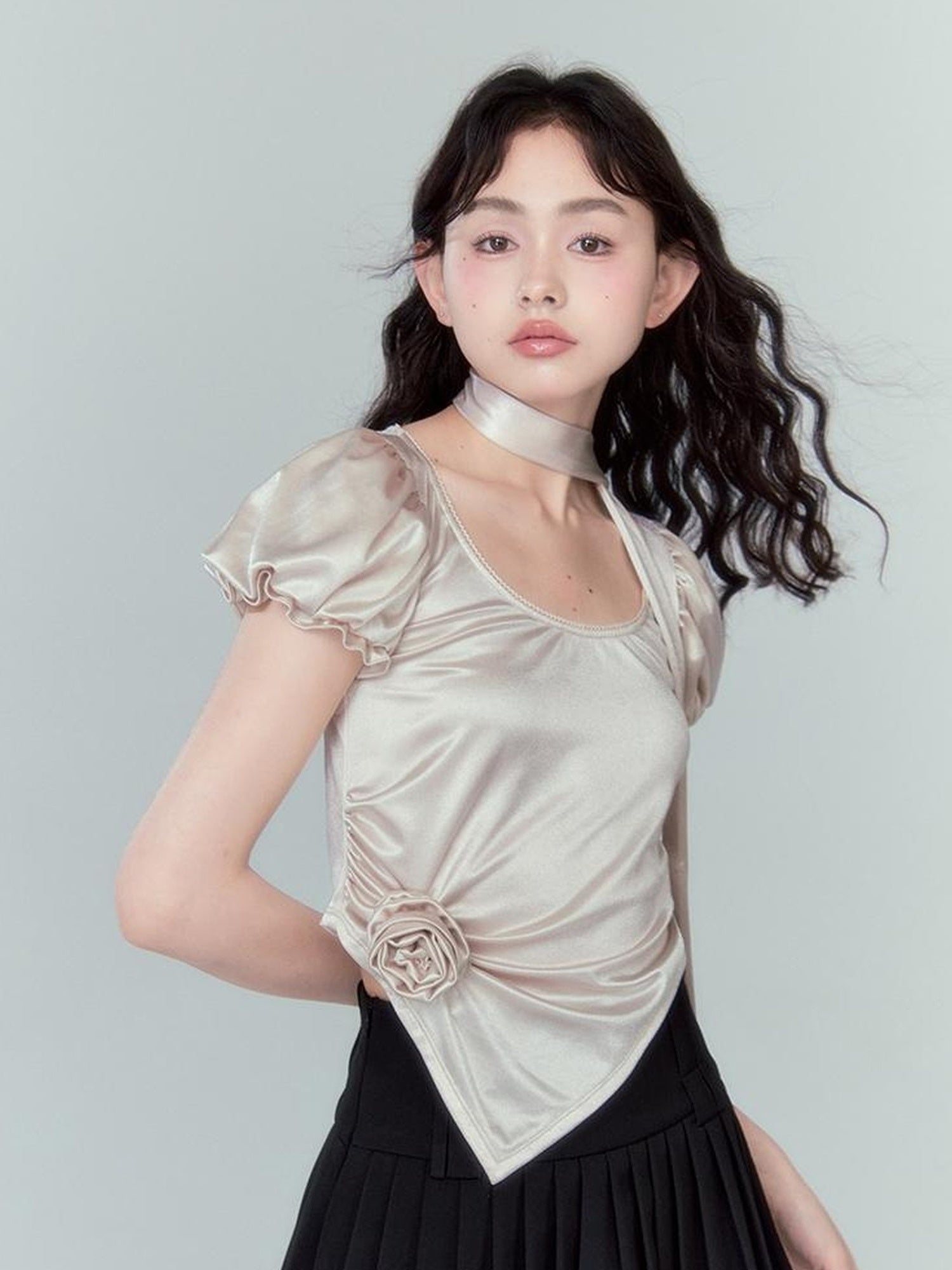 DIDDI MODA Silky Bloom Sleeve Top