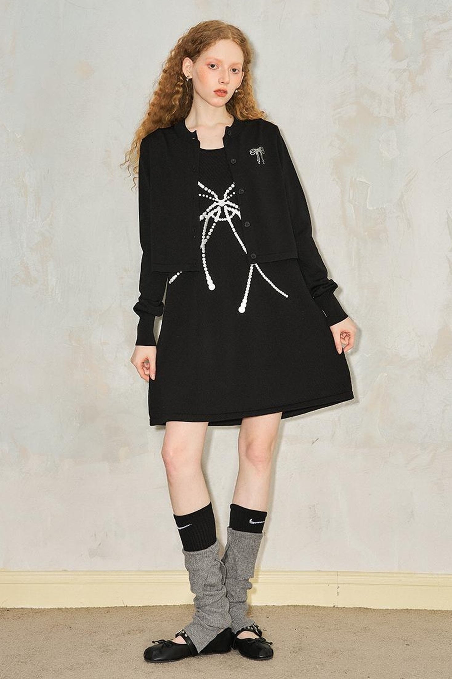 DIDDI MODA Silver Bow Slim Knit Cardigan