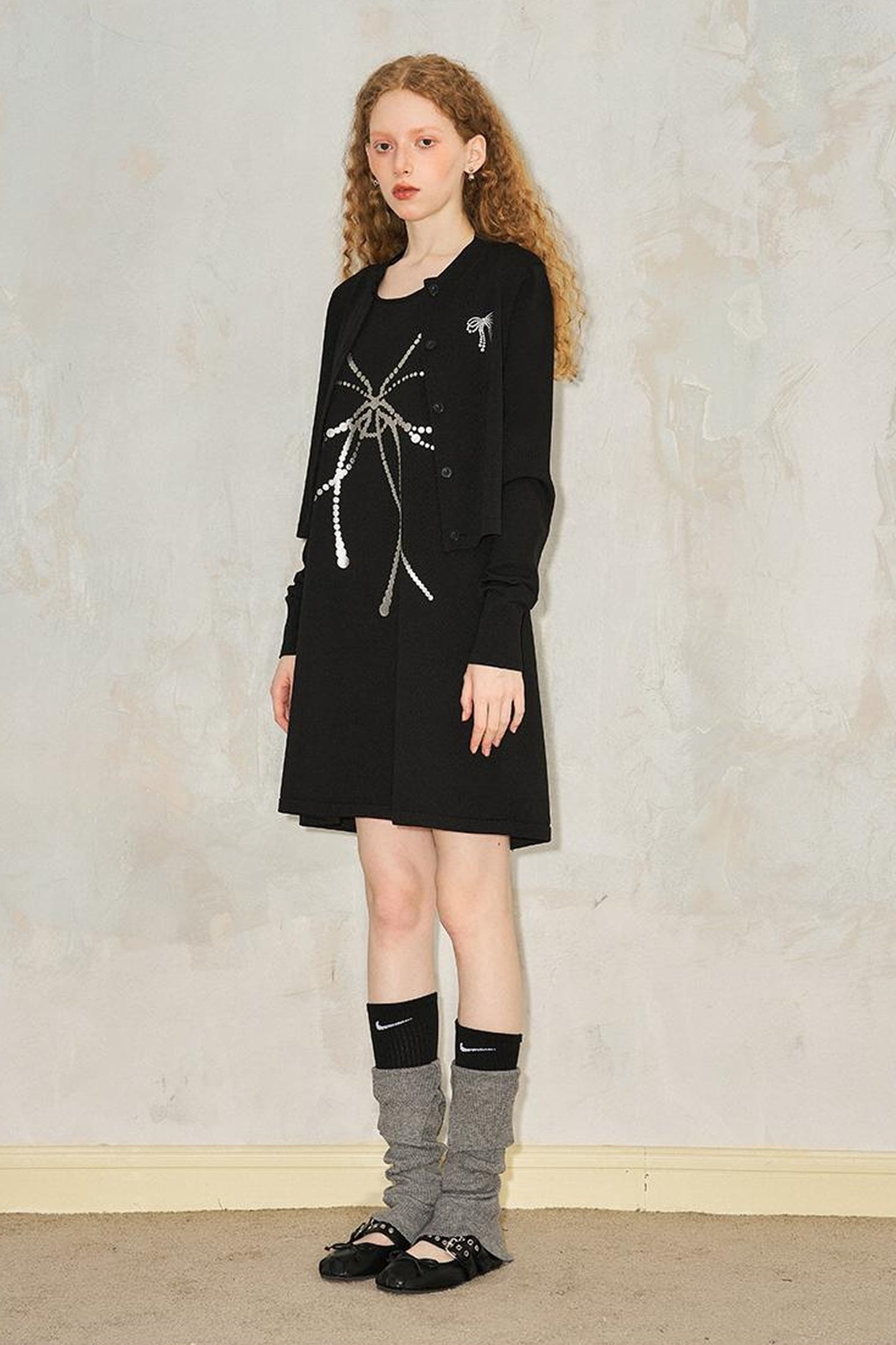 DIDDI MODA Silver Bow Slim Knit Cardigan