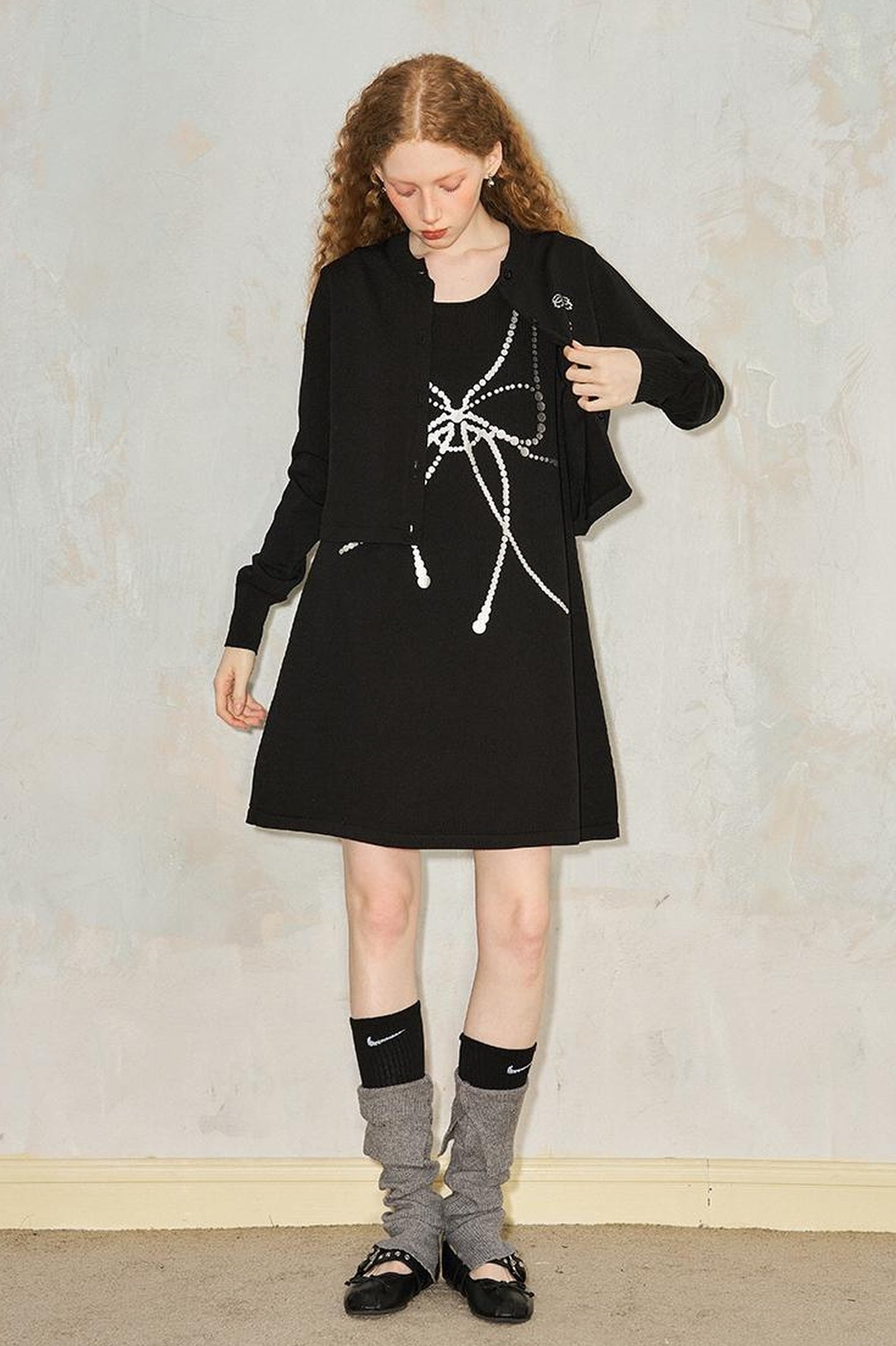 DIDDI MODA Silver Bow Slim Knit Cardigan