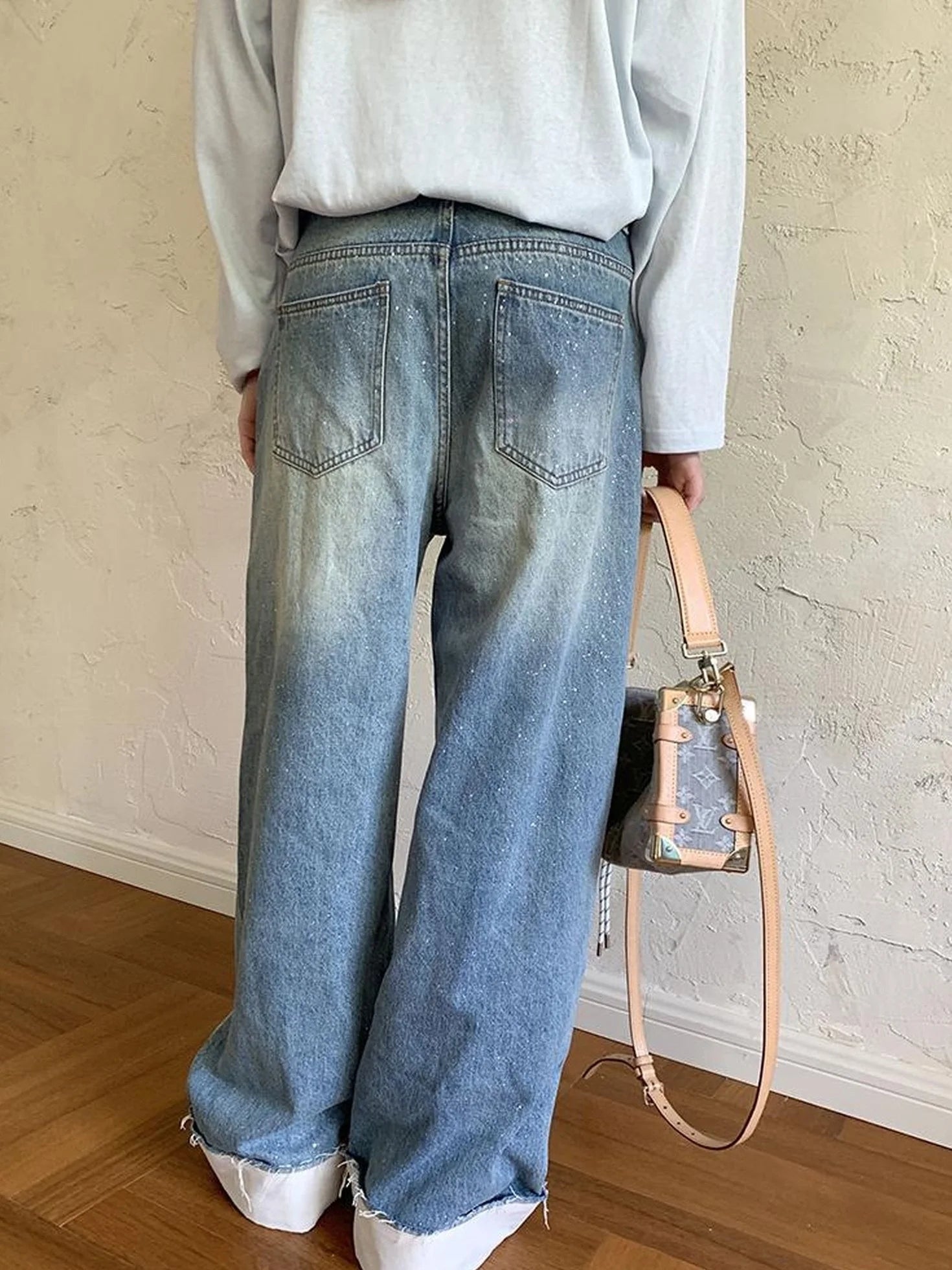 Silver Frayed Hem Straight Jeans