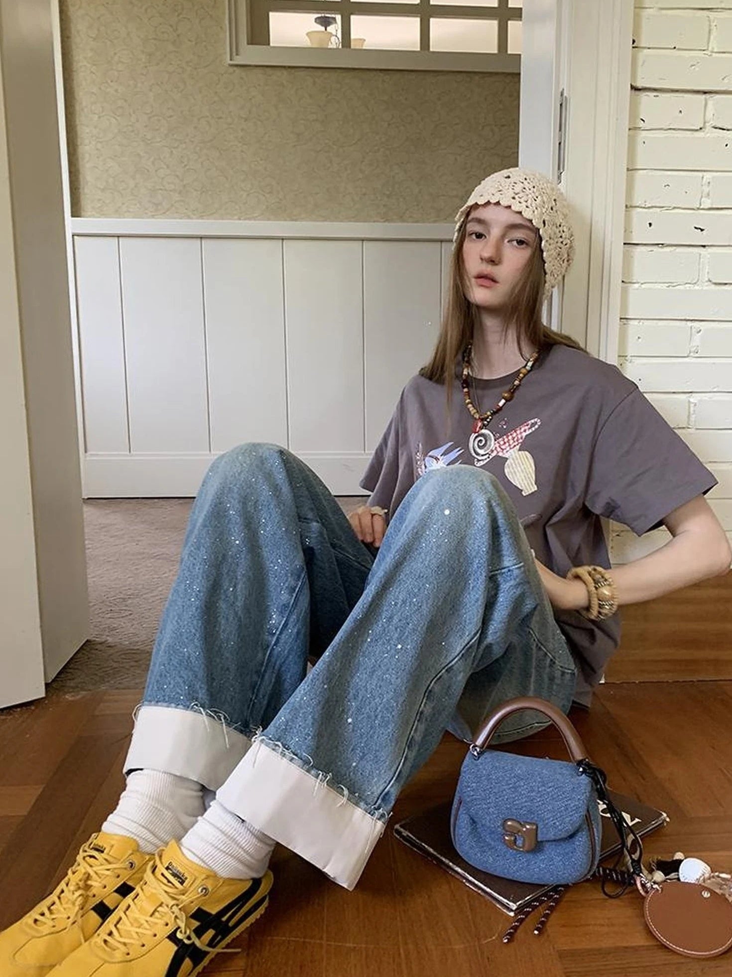 Silver Frayed Hem Straight Jeans