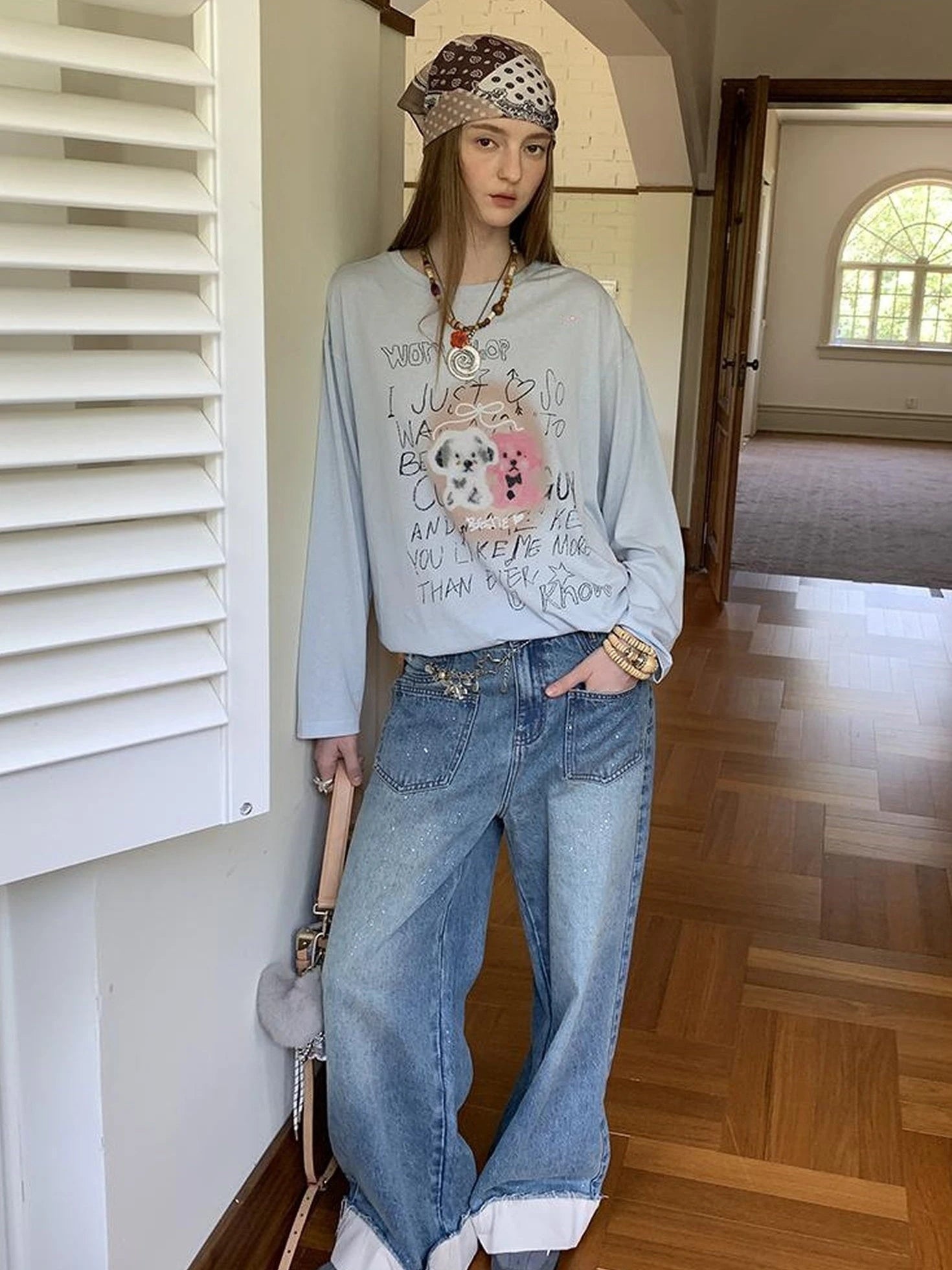 Silver Frayed Hem Straight Jeans