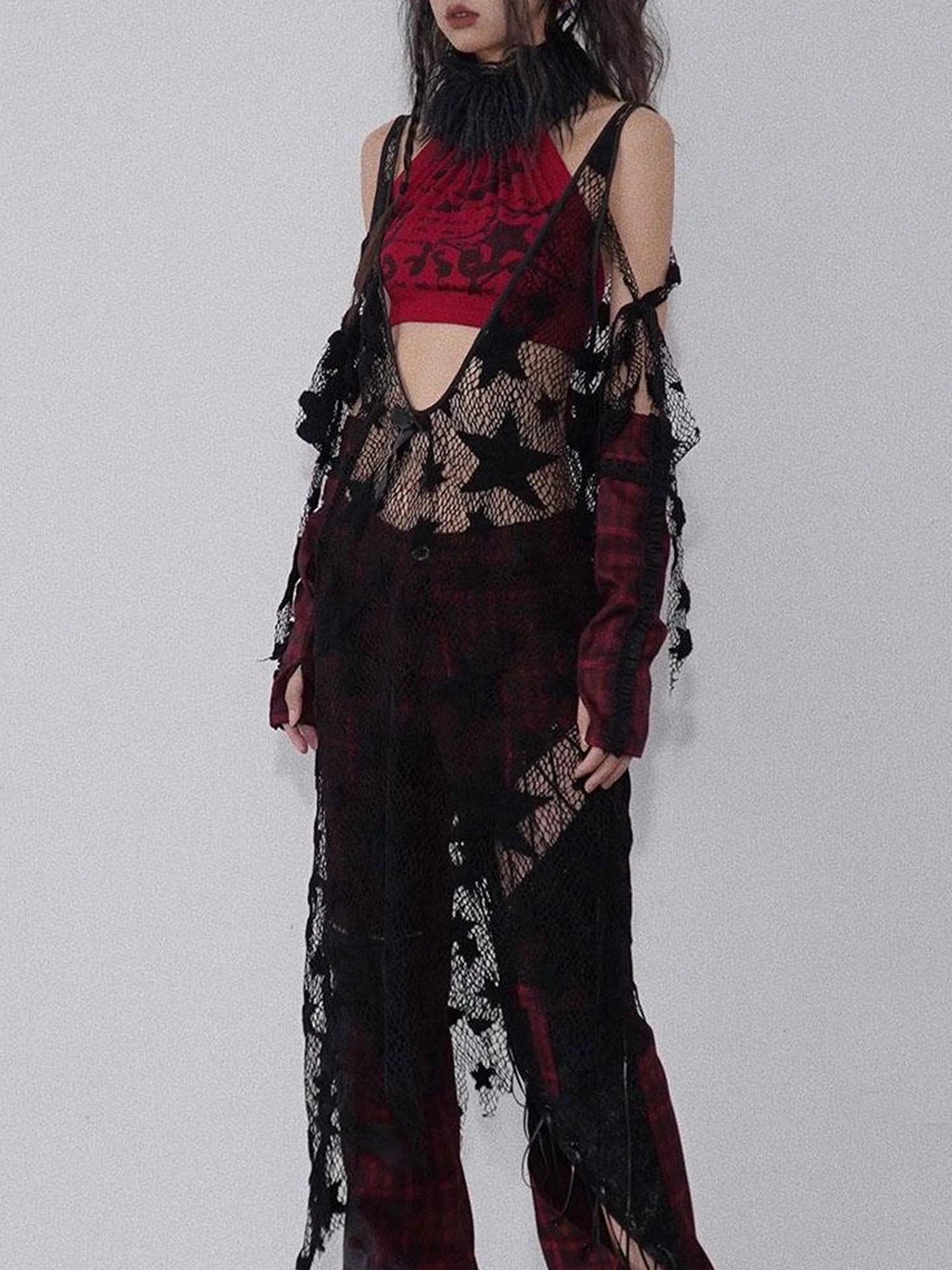 Silver Lang Ruins Strapless Maxi Dress With Star Mesh Top