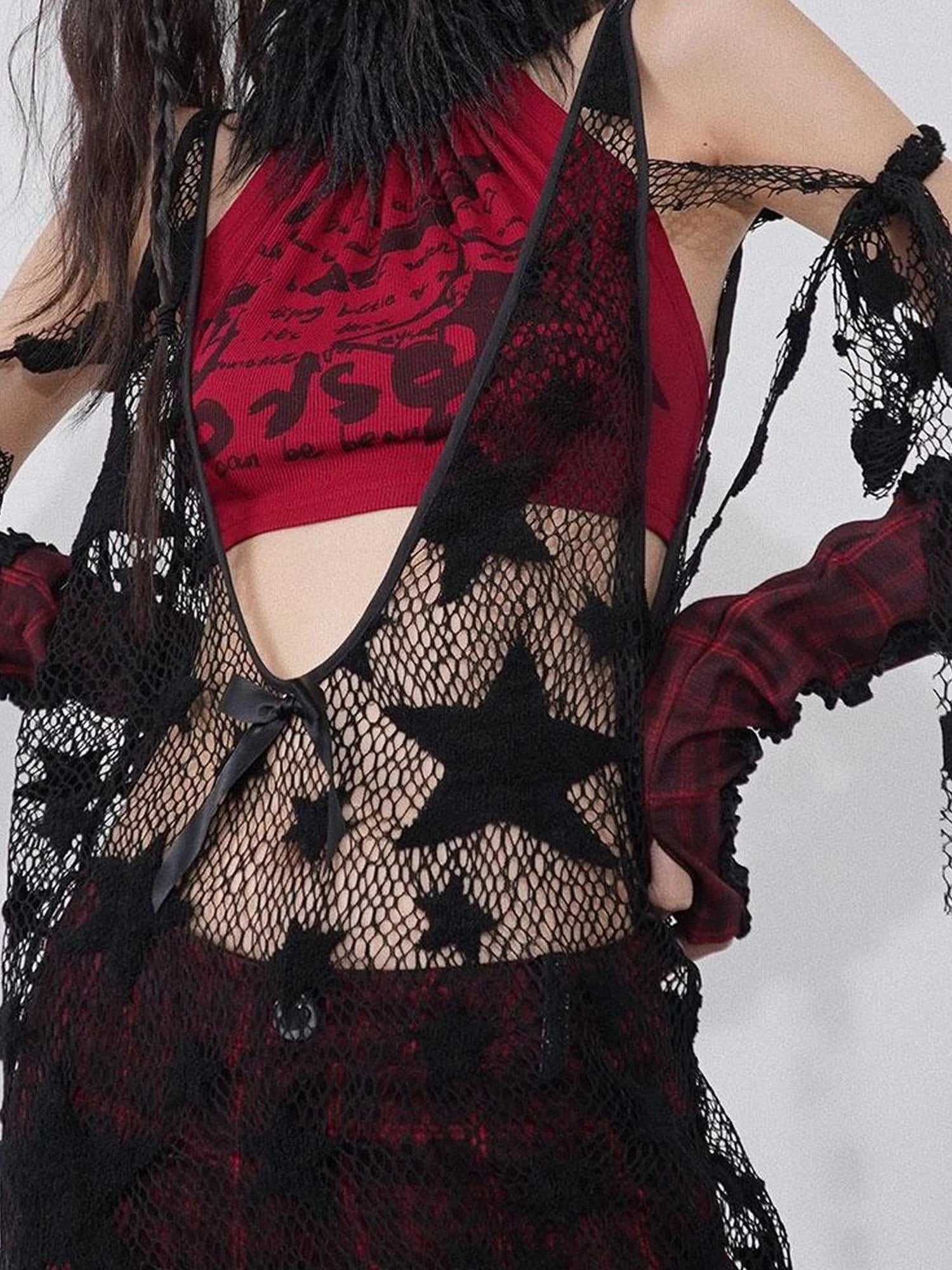 Silver Lang Ruins Strapless Maxi Dress With Star Mesh Top